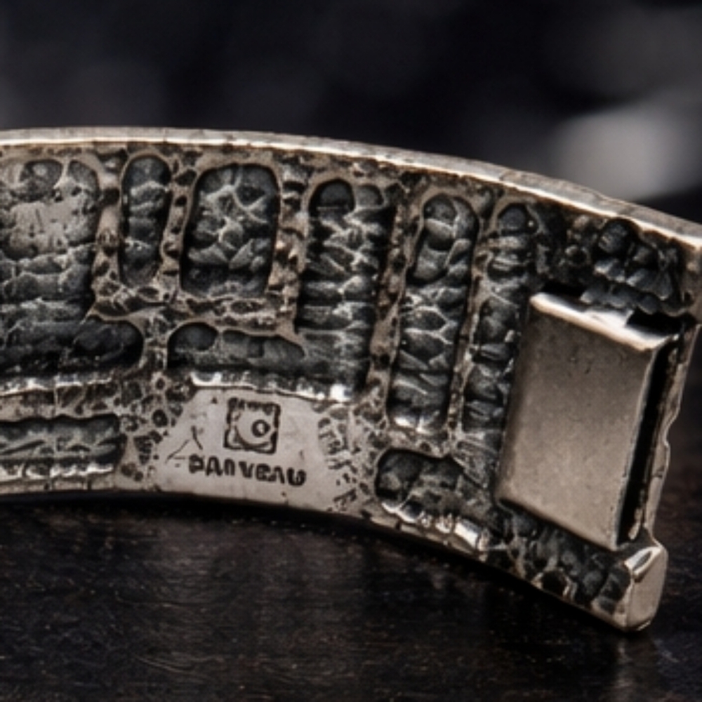 Darveau Vintage Unisex Textured Pewter Hinged Bracelet - Picture 8 of 8